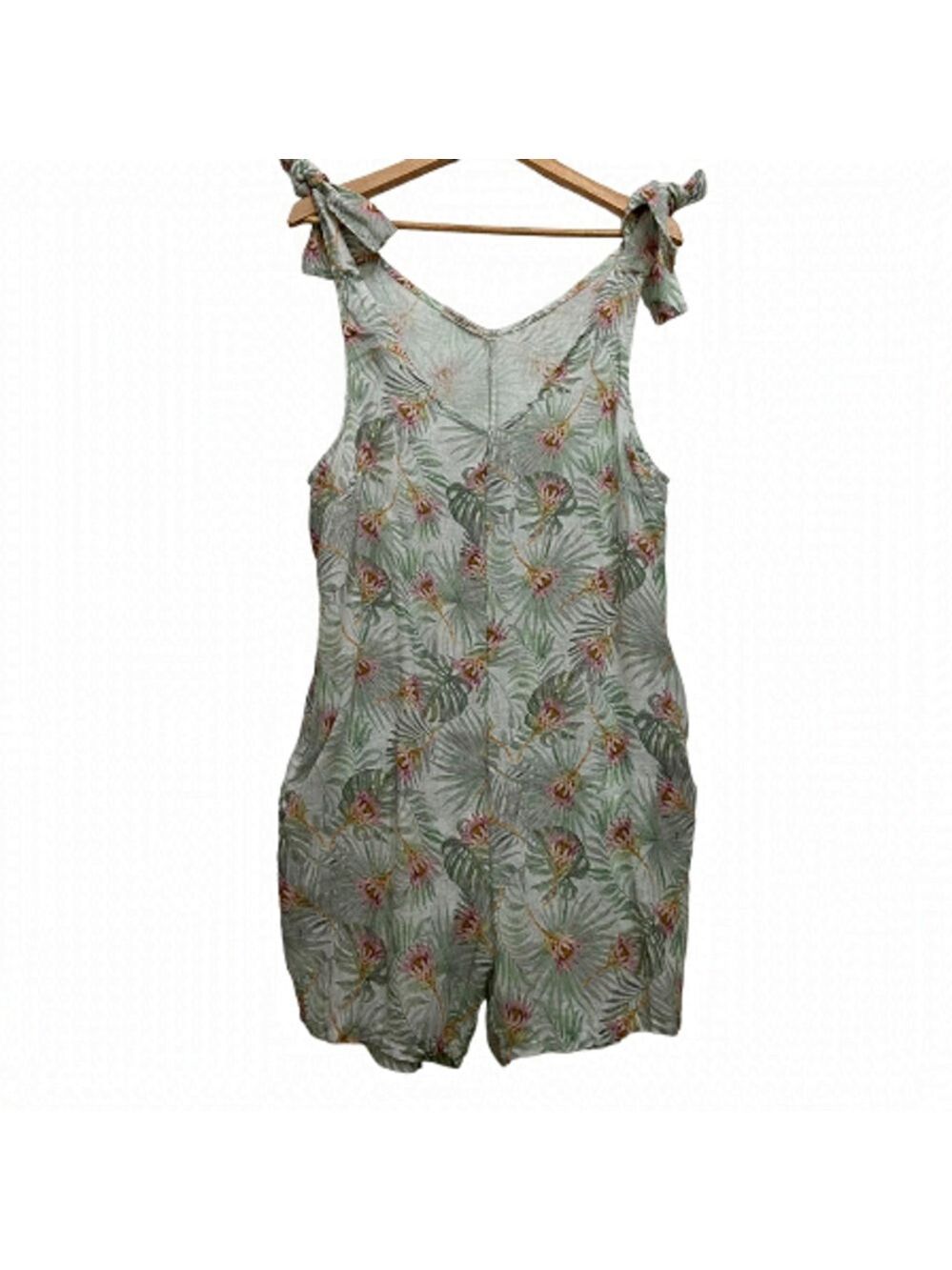 FRANCESCA Bettini shortall 100% linen Italy floral safari Large ecru green pink